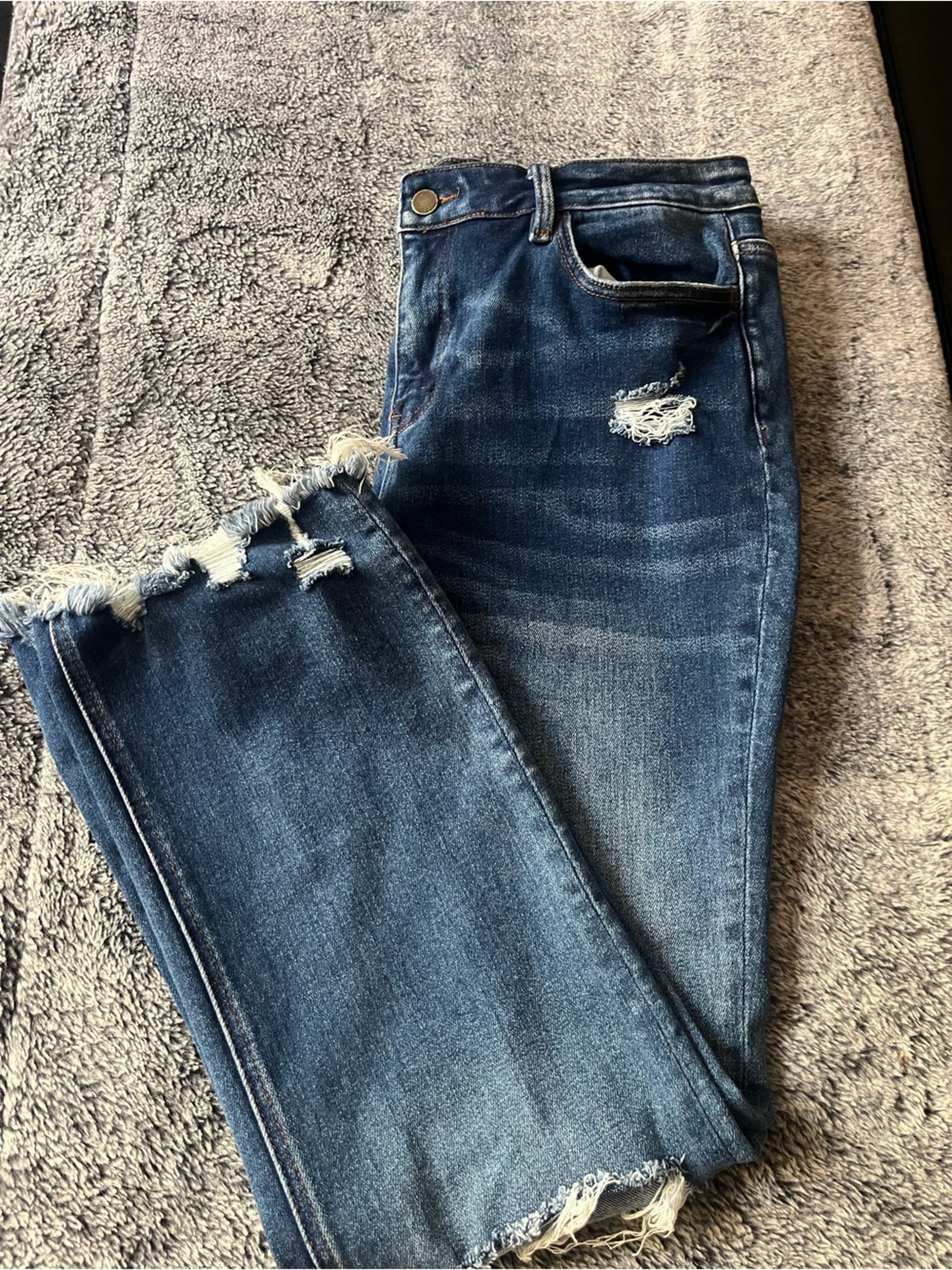 Flying Monkey Men's Distressed Dark Blue Straight Jeans
